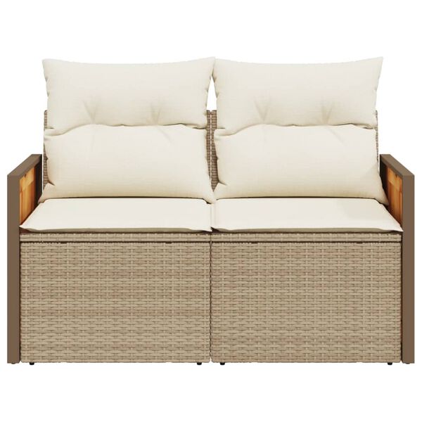 vidaXL Garden Sofa with Cushions 2-Seater Beige Poly Rattan