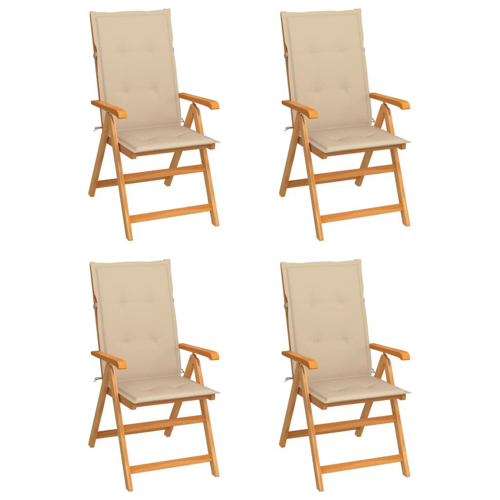 vidaXL Garden Chairs 4 pcs with Beige Cushions Solid Teak Wood
