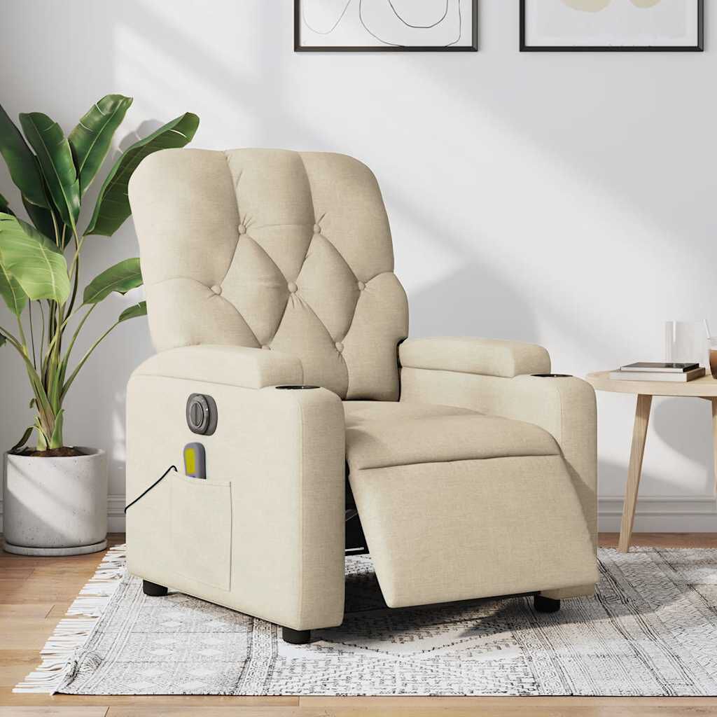 vidaXL Electric Massage Recliner Chair Cream Fabric