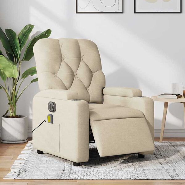 vidaXL Electric Massage Recliner Chair Cream Fabric