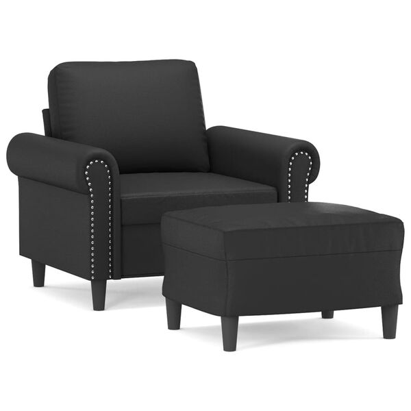 vidaXL Sofa Chair with Footstool Black 60 cm Faux Leather