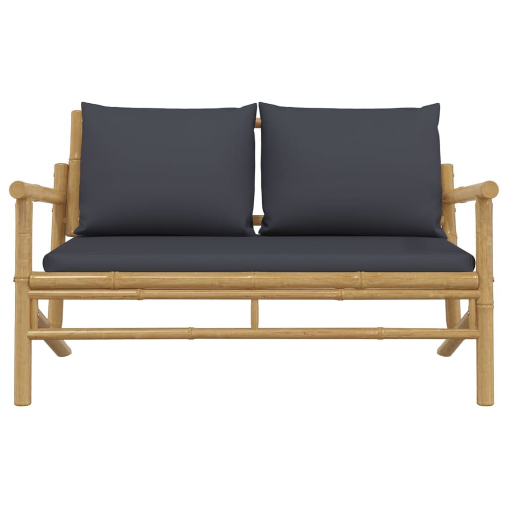 vidaXL Garden Bench with Dark Grey Cushions Bamboo