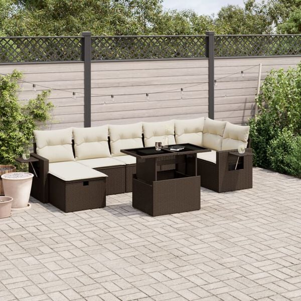 vidaXL 8 Piece Garden Sofa Set with Cushions Brown Poly Rattan
