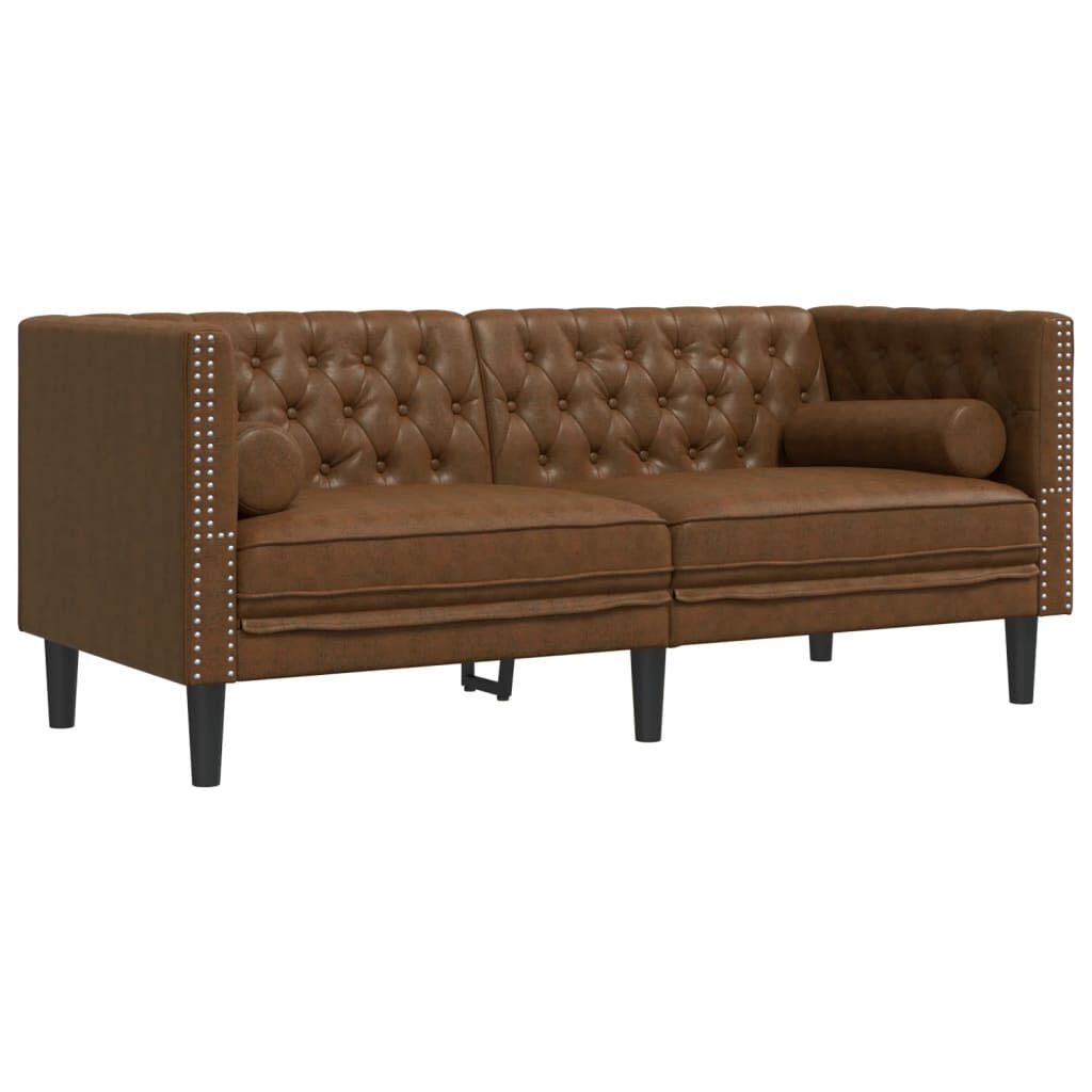 vidaXL 3 Piece Chesterfield Sofa Set with Bolsters Brown Faux Suede Leather