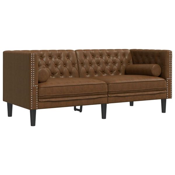vidaXL 3 Piece Chesterfield Sofa Set with Bolsters Brown Faux Suede Leather