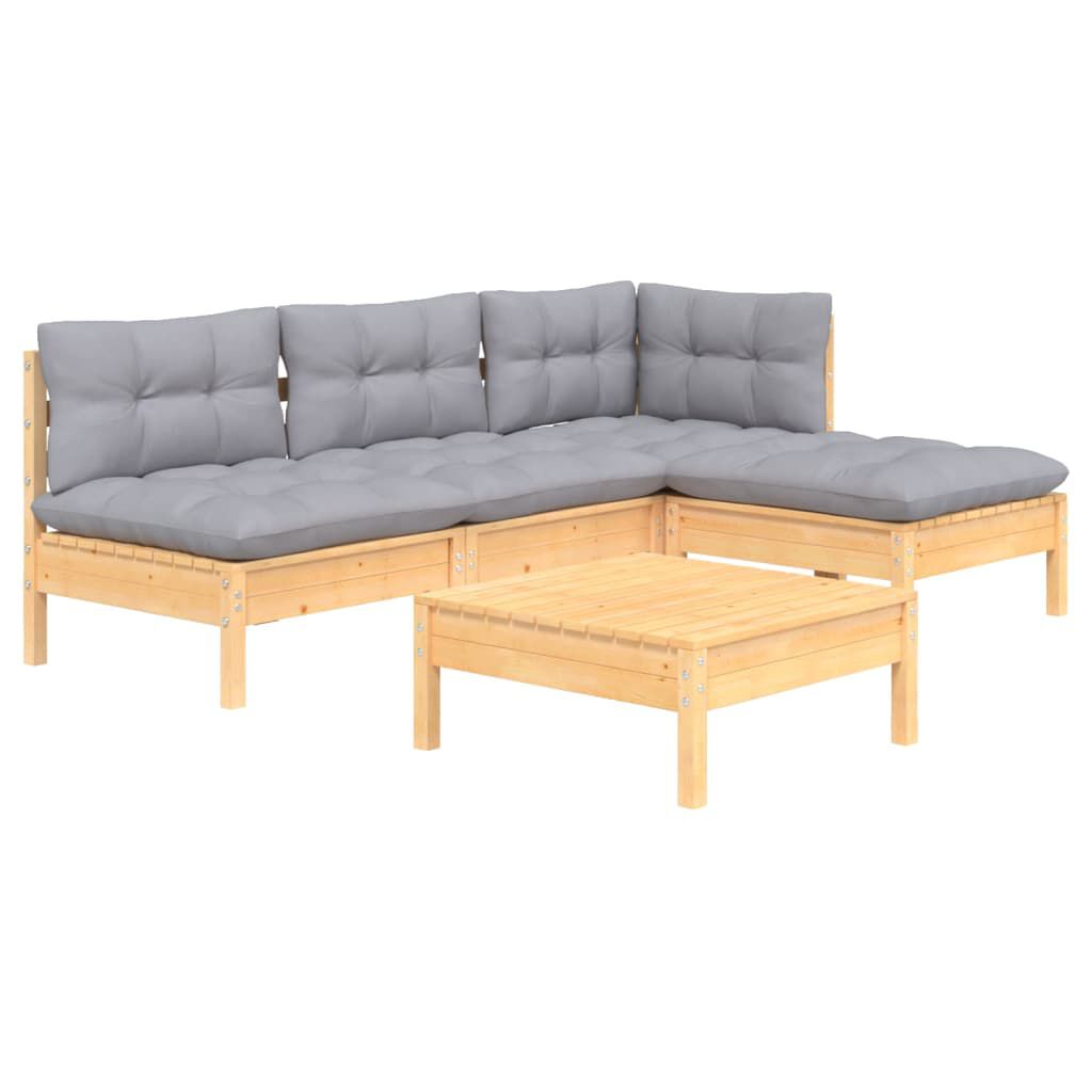 vidaXL 5 Piece Garden Lounge Set with Grey Cushions Pinewood