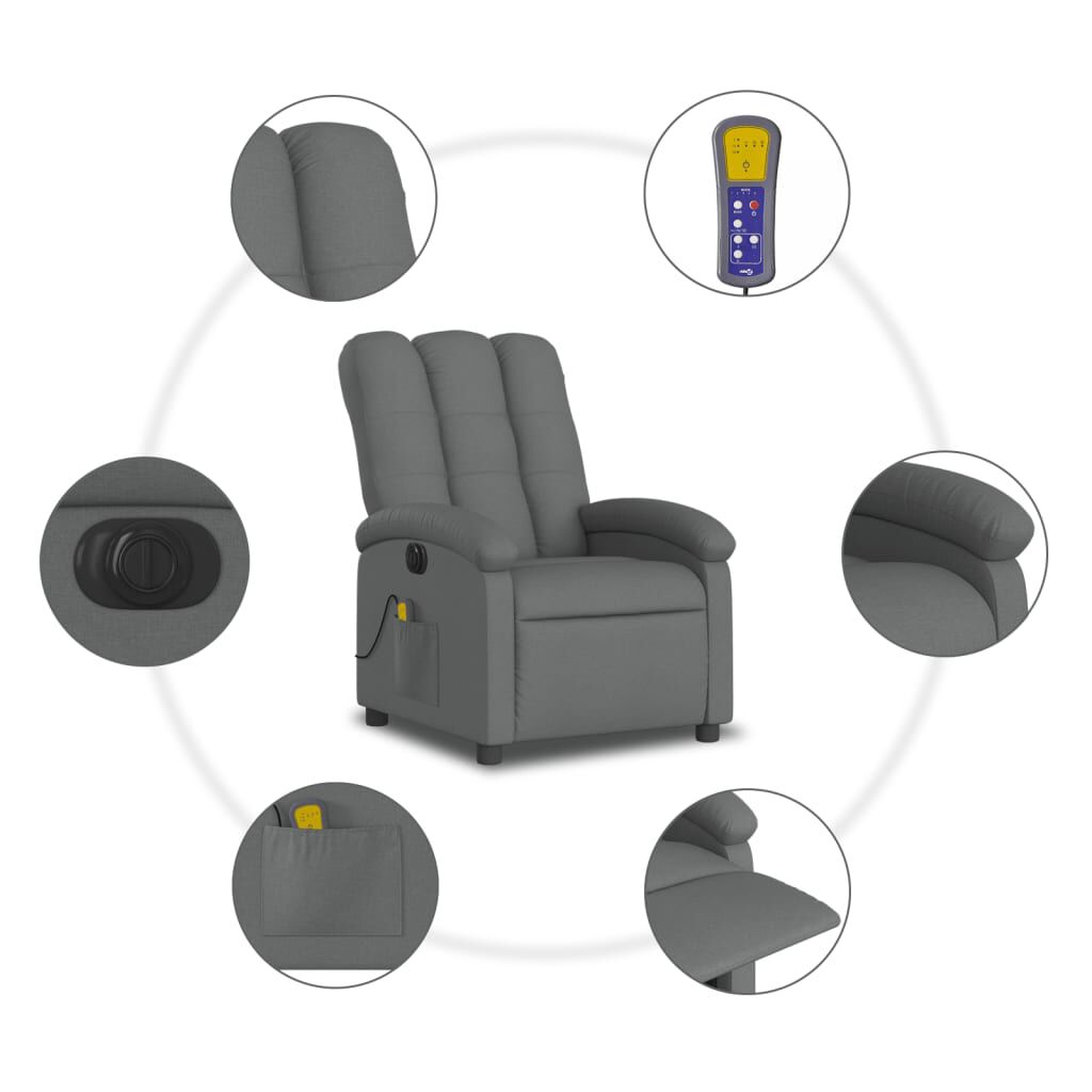 vidaXL Electric Massage Recliner Chair Dark Grey Fabric
