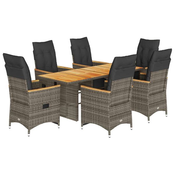 vidaXL 7 Piece Garden Bistro Set with Cushions Grey Poly Rattan