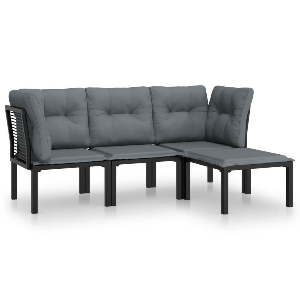 vidaXL 4 Piece Garden Lounge Set Black and Grey Poly Rattan