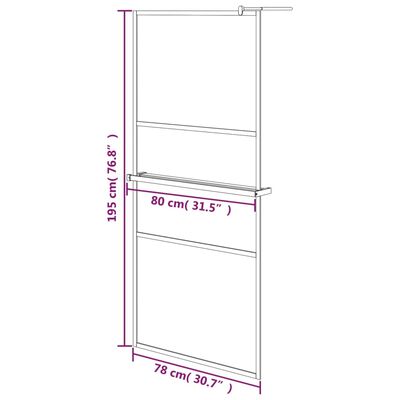 vidaXL Walk-in Shower Wall with Shelf Chrome 80x195 cm ESG Glass&Aluminium