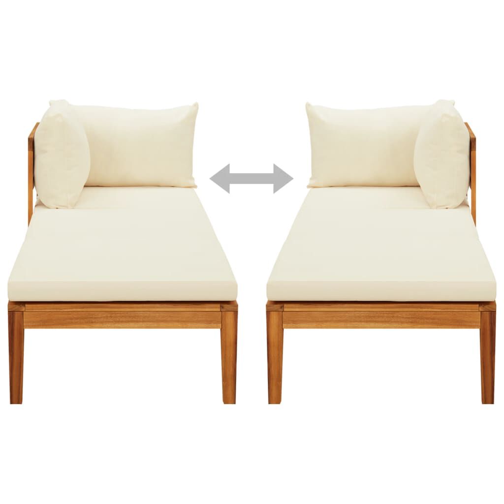 vidaXL Sun Lounger with 1 Armrest Cream White Solid Acacia Wood