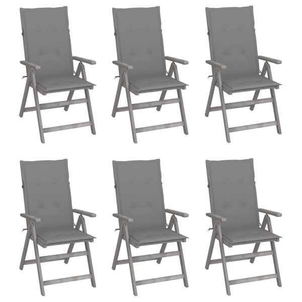 vidaXL Garden Reclining Chairs 6 pcs with Cushions Solid Acacia Wood
