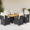 vidaXL 7 Piece Garden Dining Set with Cushions Black Poly Rattan