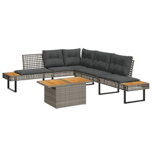 vidaXL 2 Piece Garden Sofa Set with Cushions Grey Poly Rattan and Acacia