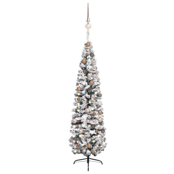vidaXL Slim Artificial Pre-lit Christmas Tree with Ball Set Green 240 cm