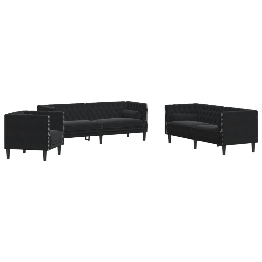 vidaXL 3 Piece Chesterfield Sofa Set with Bolsters Black Velvet