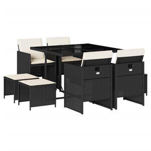 vidaXL 9 Piece Garden Dining Set with Cushions Black Poly Rattan