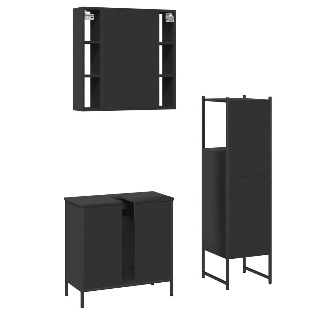 vidaXL 3 Piece Bathroom Cabinet Set Black Engineered Wood