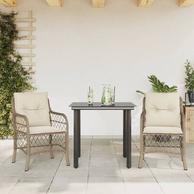 vidaXL 3 Piece Bistro Set with Cushions Beige Poly Rattan