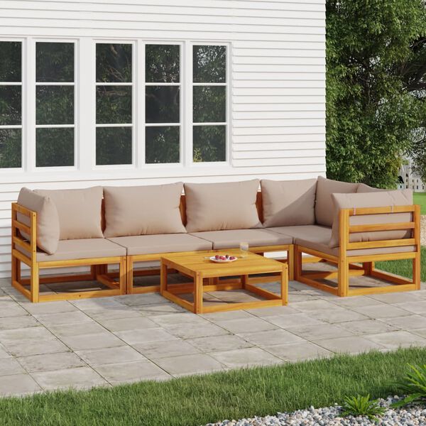 vidaXL 6 Piece Garden Lounge Set with Taupe Cushions Solid Wood