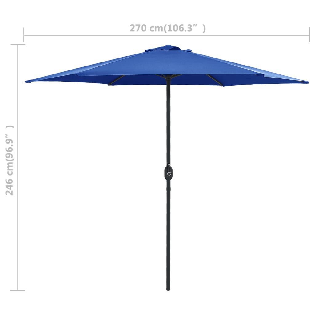 vidaXL Garden Parasol with Aluminium Pole 270x246 cm Azure Blue