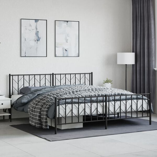 vidaXL Metal Bed Frame without Mattress with Footboard Black 193x203cm
