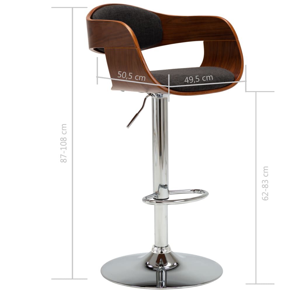 vidaXL Bar Stool Grey Bent Wood and Fabric