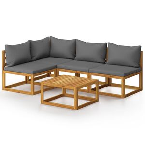 vidaXL 5 Piece Garden Lounge Set with Cushion Solid Acacia Wood