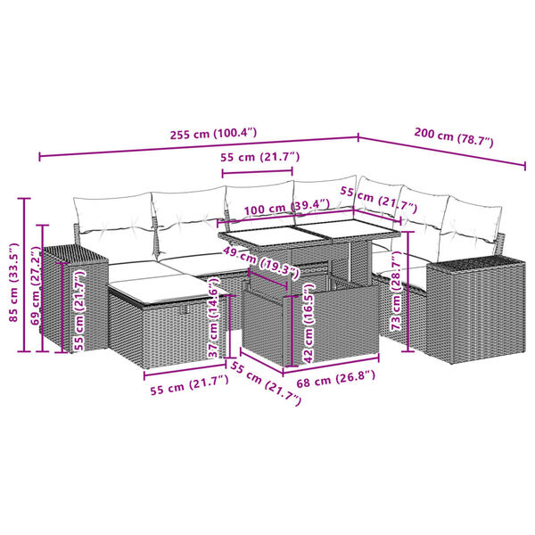 vidaXL 8 Piece Garden Sofa Set with Cushions Grey Poly Rattan