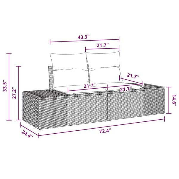 vidaXL Garden Sofa Set Height-Adjustable 7 pcs Black Poly Rattan