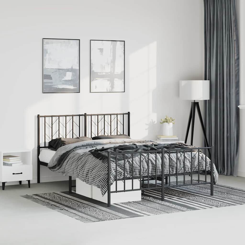 vidaXL Metal Bed Frame without Mattress with Footboard Black 150x200cm
