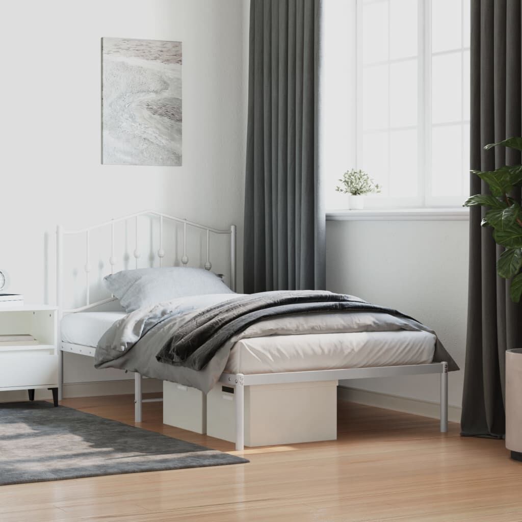 vidaXL Metal Bed Frame without Mattress with Headboard White 100x190cm