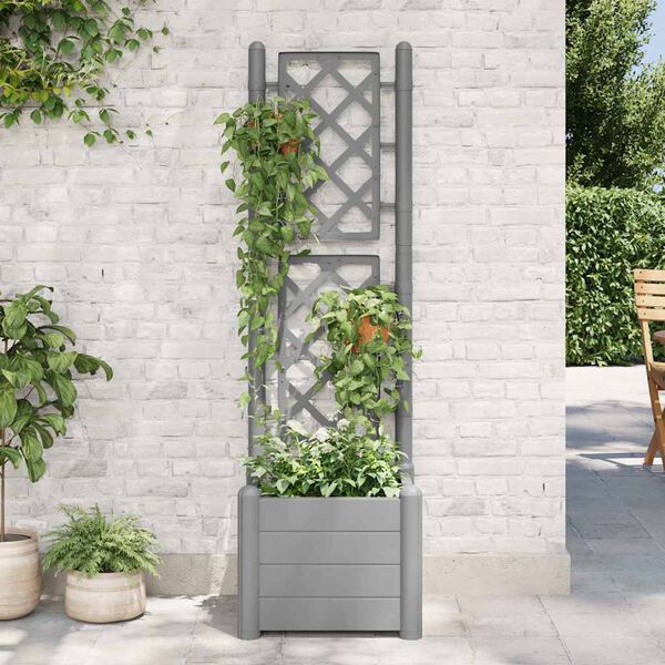 vidaXL Garden Planter with Trellis 43x43x142 cm PP Stone Grey