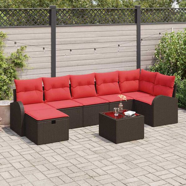 vidaXL Garden Sofa Set 8 pcs Brown and red 289 x 124 x 85 cm
