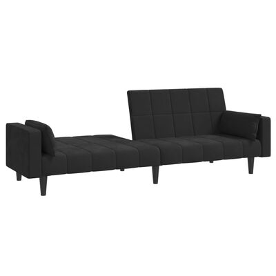 vidaXL 2-Seater Sofa Bed with Two Pillows Black Velvet