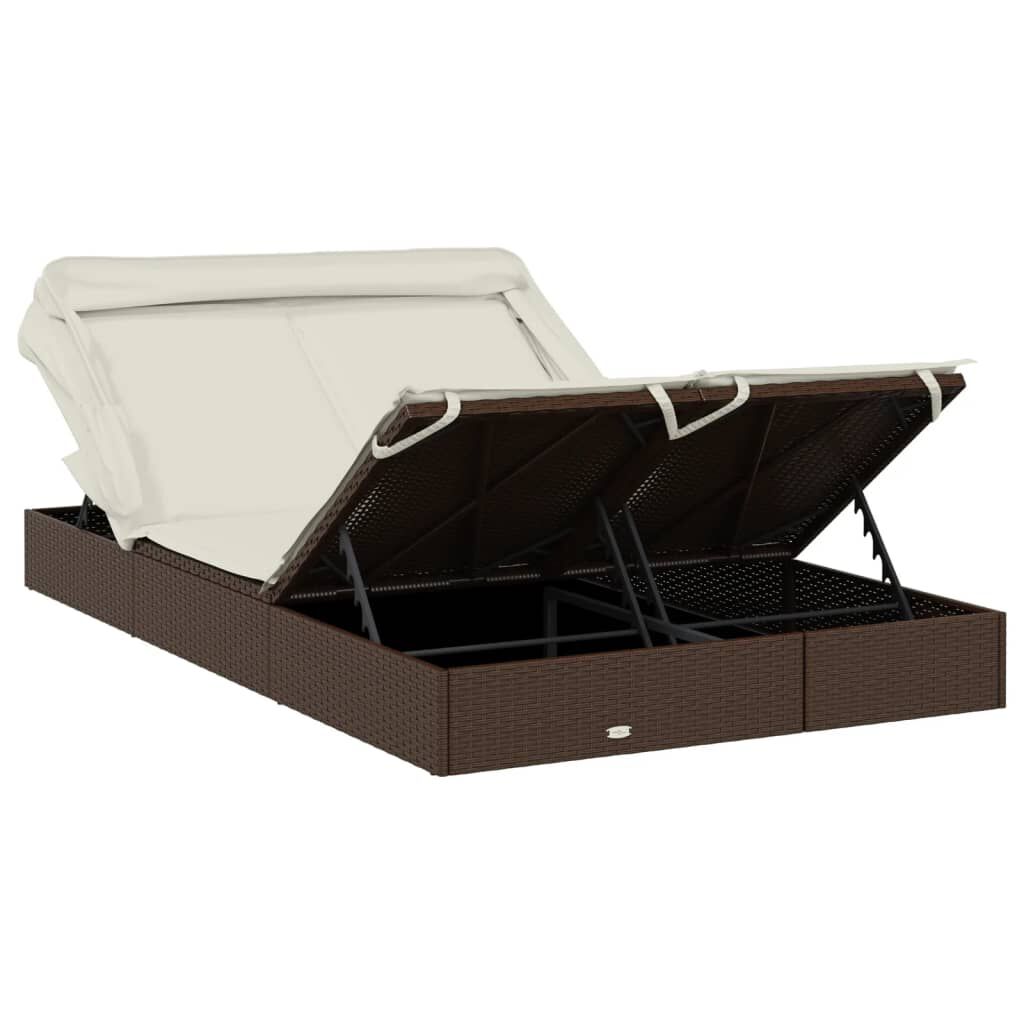 vidaXL 2-Person Sunbed with Foldable Roof Brown 213x118x97cm Poly Rattan