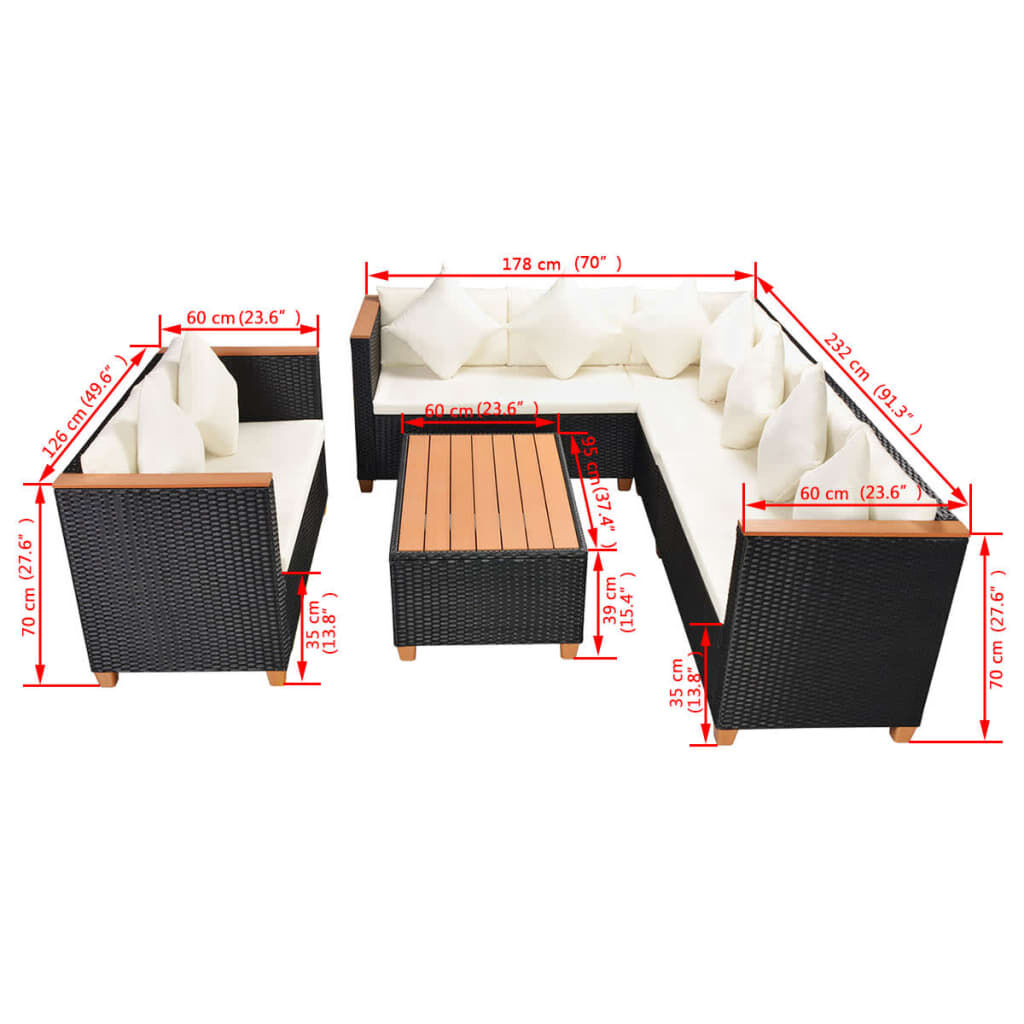 vidaXL 5 Piece Garden Lounge Set with Cushions Poly Rattan Black