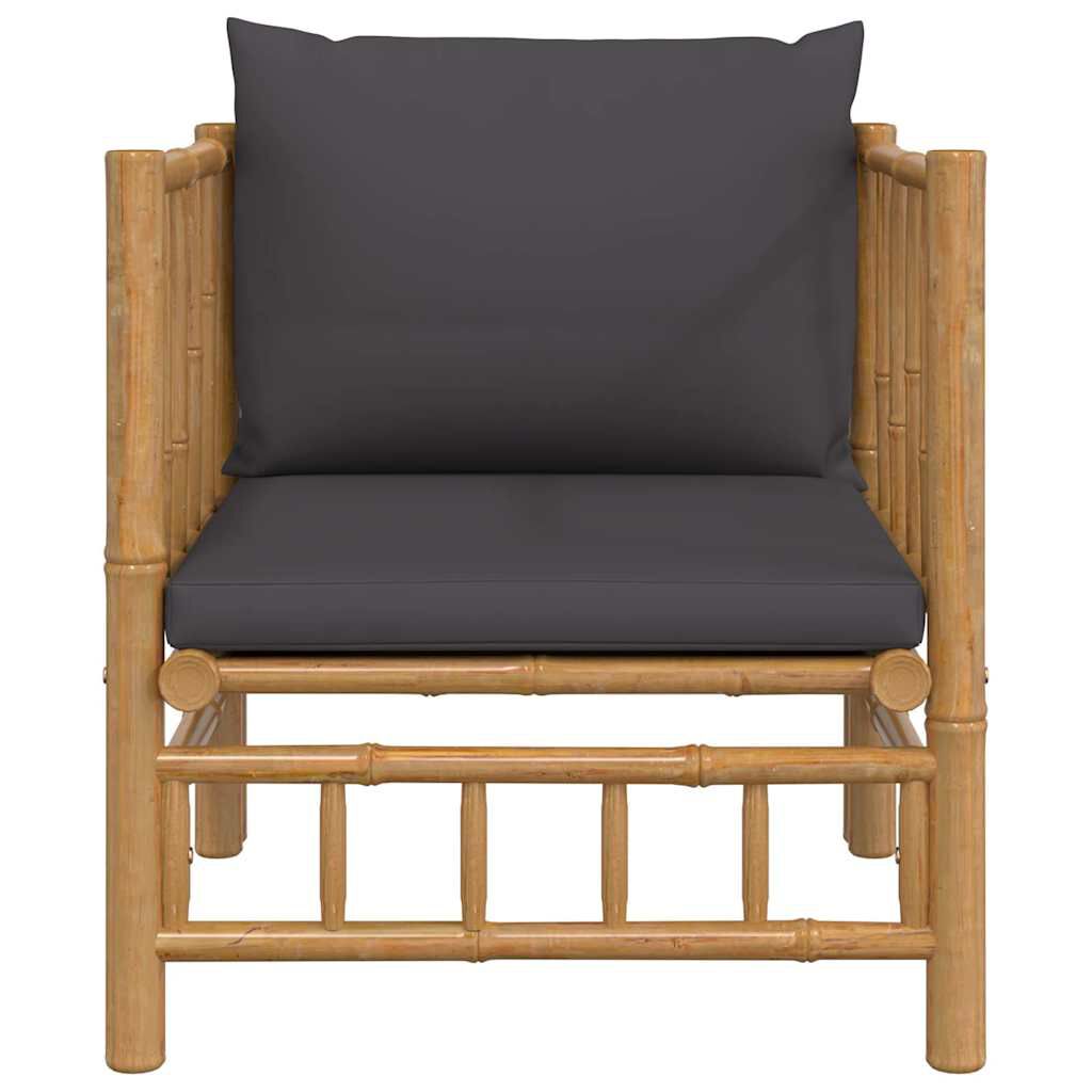 vidaXL Garden Sofa with Dark Grey Cushions Bamboo