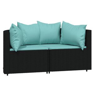 vidaXL Garden Corner Sofas with Cushions 2 pcs Black Poly Rattan