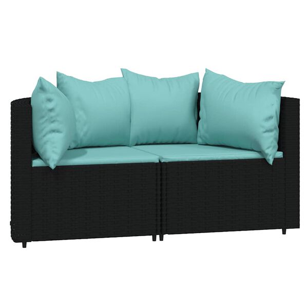 vidaXL Garden Corner Sofas with Cushions 2 pcs Black Poly Rattan