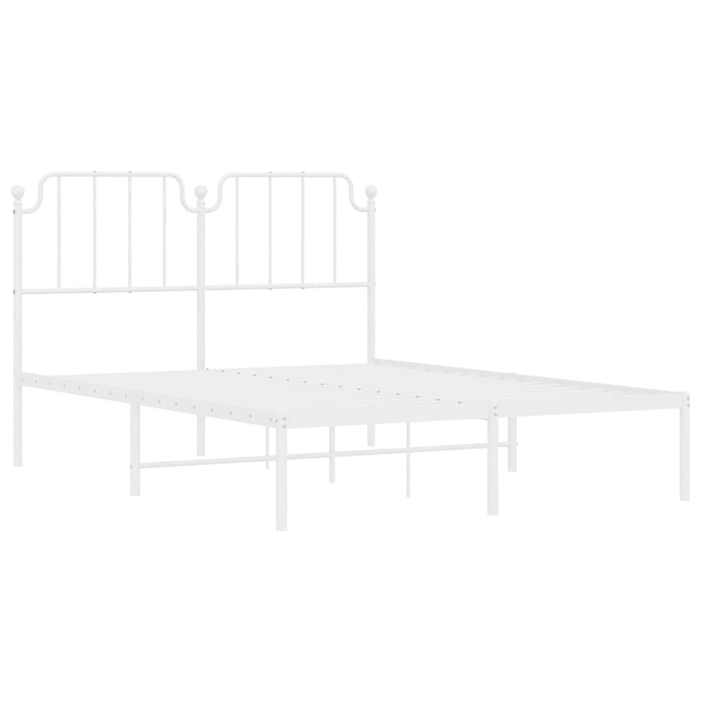 vidaXL Metal Bed Frame without Mattress with Headboard White 150x200cm