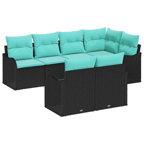 vidaXL Garden Sofa Set with Cushion 7 pcs Black Poly rattan