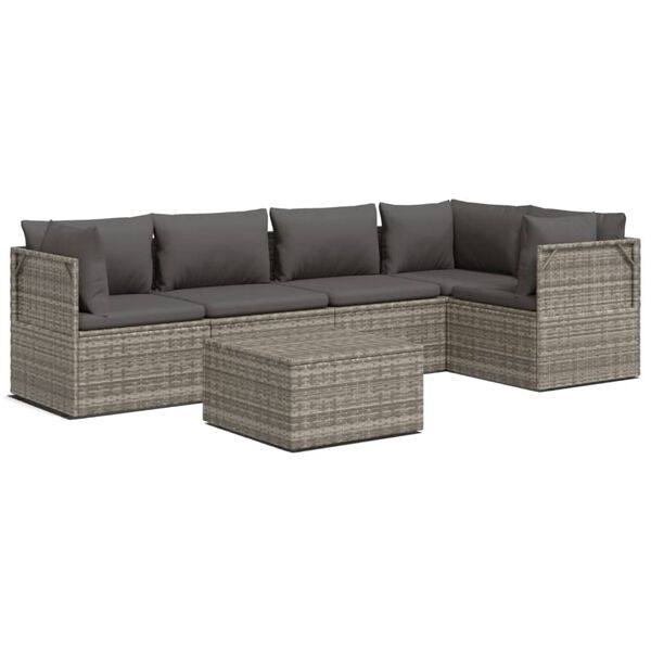 vidaXL 6 Piece Garden Lounge Set with Cushions Grey Poly Rattan