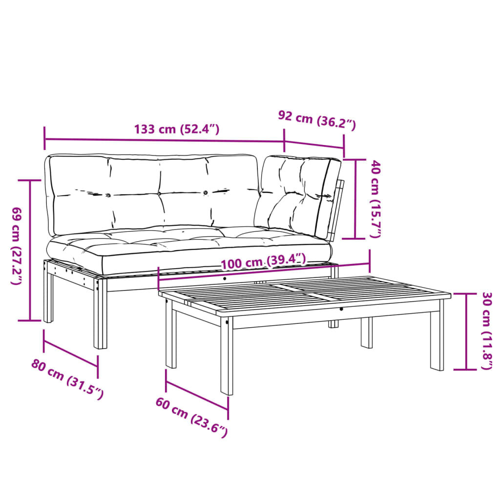 vidaXL 2 Piece Garden Pallet Sofa Set with Cushions Solid Wood Acacia