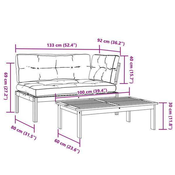 vidaXL 2 Piece Garden Pallet Sofa Set with Cushions Solid Wood Acacia