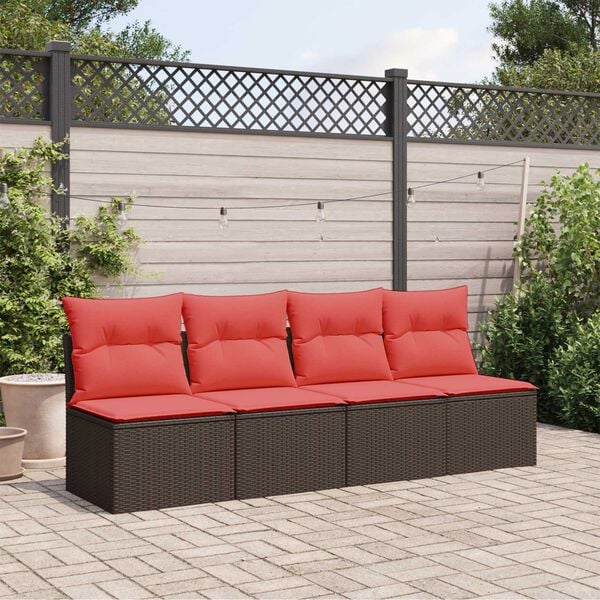 vidaXL Garden Sofa with Cushion Brown 220 x 62 x 69cm Poly Rattan