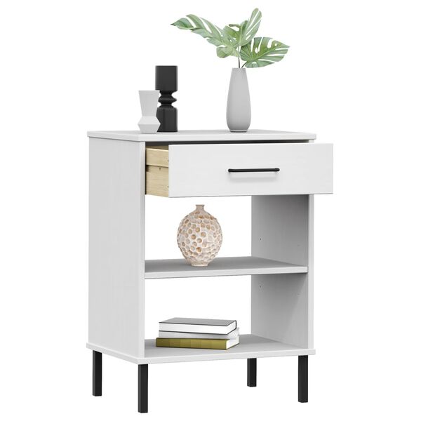 vidaXL Console Cabinet with Metal Legs White Solid Wood Pine OSLO