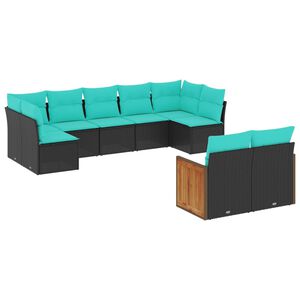vidaXL 9 Piece Garden Sofa Set with Cushions Black Poly Rattan