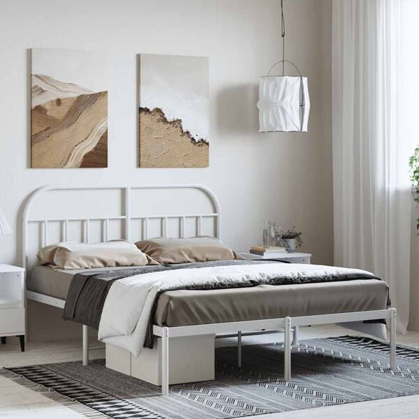vidaXL Metal Bed Frame without Mattress with Headboard White 150x200cm