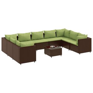 vidaXL 10 Piece Garden Lounge Set with Cushions Brown Poly Rattan